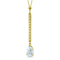14k Solid Gold 1.75ct Aquamarine & Diamond Necklace