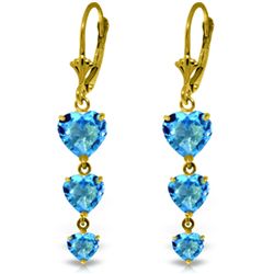 14k Solid Gold Blue Topaz Heart Dangle Earrings