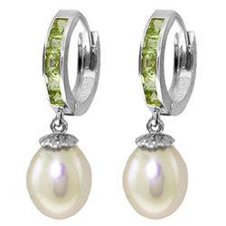 14K White Gold 8.00ct Pearl & 1.30ct Peridot Earring