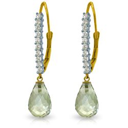 14k Solid Gold Green Amethyst & Diamond Earrings