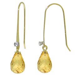 14k YG  Fish Hook 1.35ct Citrine w/ DIAMOND Earrings