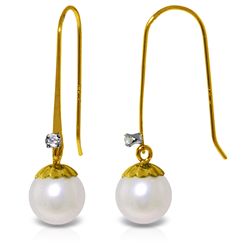14k Solid Gold Pearl & Diamond Earrings