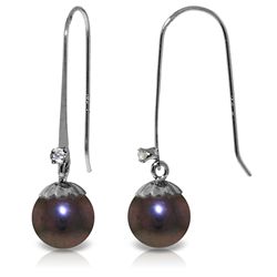 14k Solid Gold Black Pearl & Diamond Earrings