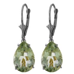 14k WHITE GOLD 10.0ct Green Amethyst Earrings