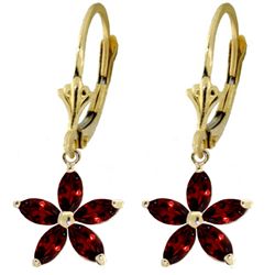 14k Solid Gold 2.80ct Garnet Flower Earrings