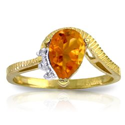 14K Y. GOLD 0.02ct DIAMOND & 1.50ct PEAR CITRINE RING