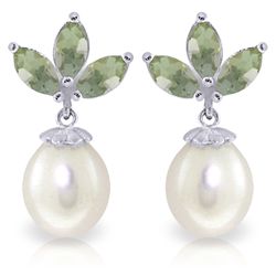 14k WG 1.50ct Green Amethyst & Pearl Earrings