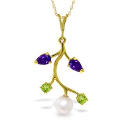 14k Solid Gold Amehyst, Peridot & Pearl Necklace
