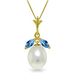14k Solid Gold 0.50ct Blue Topaz & Pearl Necklace