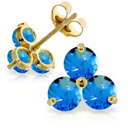 14k YG 1.50ct ROUND Blue Topaz Stud Earrings