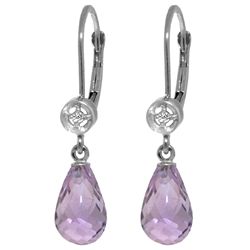 14k WG 4.50ct Amethyst with .03ct Diamond Earrings