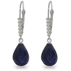 14K WG 0.15ct DIAMONDS & 17.60ct SAPPHIRE EARRING