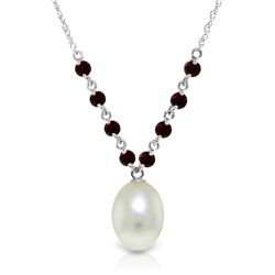 14K White Gold 4.0ct Pearl & Garnet Neckace