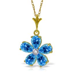 14k Solid Gold 2.20ct Blue Topaz & Diamond Necklace