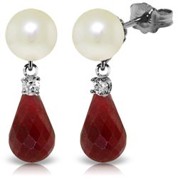 14k WG Pearl, Diamond & 6.60ct Ruby Earrings