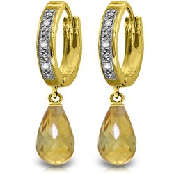14k YG 4.50ct Citrine & Diamond Hoop Earrings