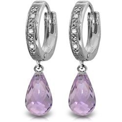 14K White Gold 4.5ct Amethyst & Diamond Hoop Earring