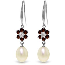 14k WG Garnet, Pearl & Diamond Earrings