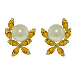 14k Gold Freshwater Pearl Earrings with Citrines