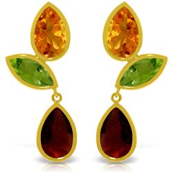 14k YG Citrine, Peridot & Garnet Earrings