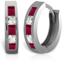 14k Solid Gold Ruby & White Topaz Earrings