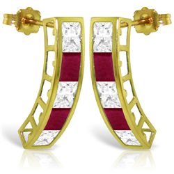 14k Solid Gold Ruby & White Topaz Earrings