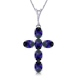 14k White Gold 1.50ct Sapphire Cross Necklace