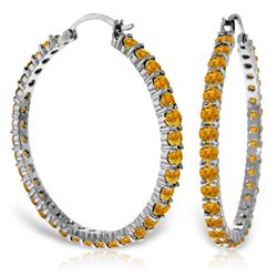 14K White Gold 6.0ct Round Citrine Hoop Earring