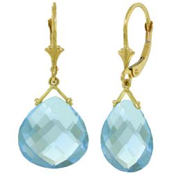 14k 17.0ct Checkerboard cut Blue Topaz Earrings