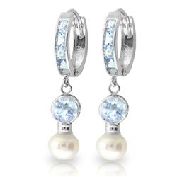 14K White Gold 2.0ct Pearl 1.3ct&1.0ct Aquamarine Earring
