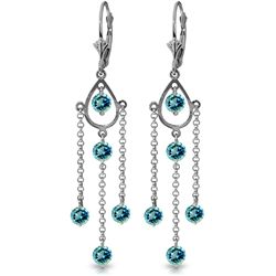 14K White Gold 3.0ct Round Blue Topaz Chandelier Earring
