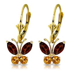 .85ct Garnet & .39ct Citrine Butterfly Earrings in 14k YG