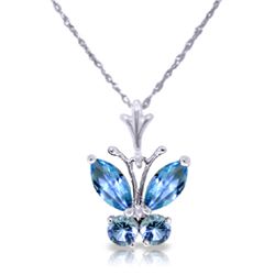 14k WG 0.40ct & 0.20ct Blue Topaz Butterfly Necklace