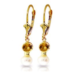 Freshwater 4.0ct Pearl & 1.20ct Citrine Earrings in 14k YG