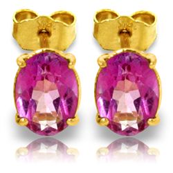 14k Gold 1.80ct Oval Pink Topaz Stud Earrings