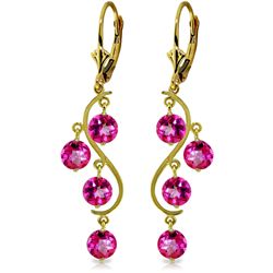 4.95ct ROUND Pink Topaz Chandelier Earrings in 14k YG