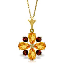 14k Yellow Gold Citrine & Garnet Flower Necklace