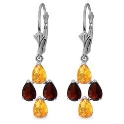 14K White Gold 1.95ct Garnet & 1.95ct Citrine Earring