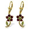 Image 1 : 14k Solid Gold Peridot & Ruby Flower Earrings