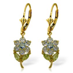 14k Solid Gold Aquamarine & Peridot Earrings