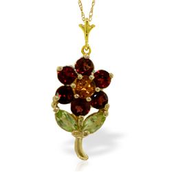 14k Solid Gold Citrine, Peridot & Garnet Necklace
