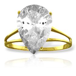 14K Solid Gold 5.00ct PEAR Shape White Topaz Ring
