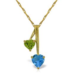 14k Solid Gold Peridot & Blue Topaz Hearts Necklace