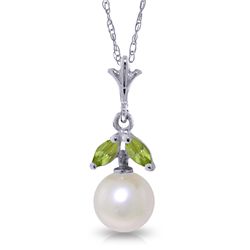 14k Solid Gold 0.20ct Peridot & Pearl Necklace