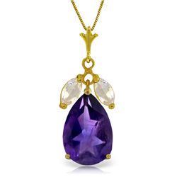 14k Solid Gold 6.0ct Amethyst & White Topaz Necklace