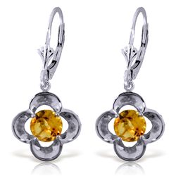 14k Solid Gold 1.10ct Citrine Flower Earrings