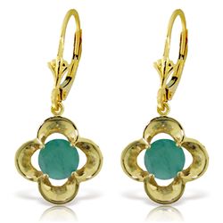 14k Solid Gold 1.10ct Emerald Flower Earrings