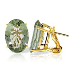 14k Solid Gold 15.10ct Green Amethyst Earrings