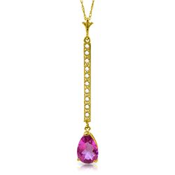 14k Solid Gold 1.75ct Pink Topaz & Diamond Necklace