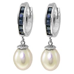 14K White Gold 8.00ct Pearl & 1.30ct Sapphiire Earring